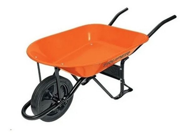 (1U) CARRETILLA CHAPA 65 LTS RUEDA MACIZA NARANJA