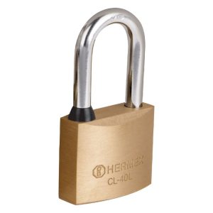 (6U) CANDADO DE LATON ANCHO 40 MM GANCHO LARGO - EN BLISTER