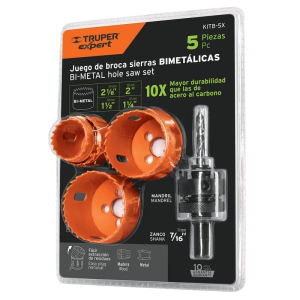 (2U) JGO 5 SIERRAS COPA BIMETAL + MECHA CENTRADORA EN BLISTE