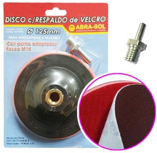 DISCO PLASTICO SISTEMA VELCRO Ø 125 MM. C/ROSCA M14