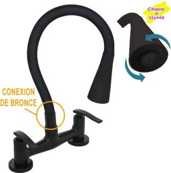 MEZCLADORA SEUL NEGRA MESADA PICO FLEX DUCHADOR