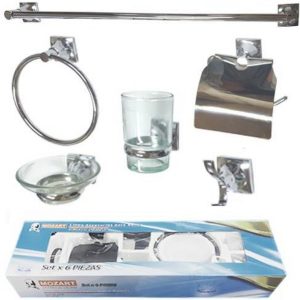 SET BAÑO NIZA 6 PIEZAS CROMO ZINC/ACERO INOX.
