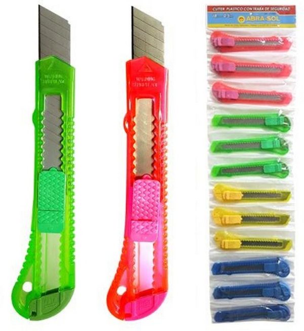 CUTTER HOJA 18 GRANDE TIRA X 12 UNID. PLASTICO VIRGEN