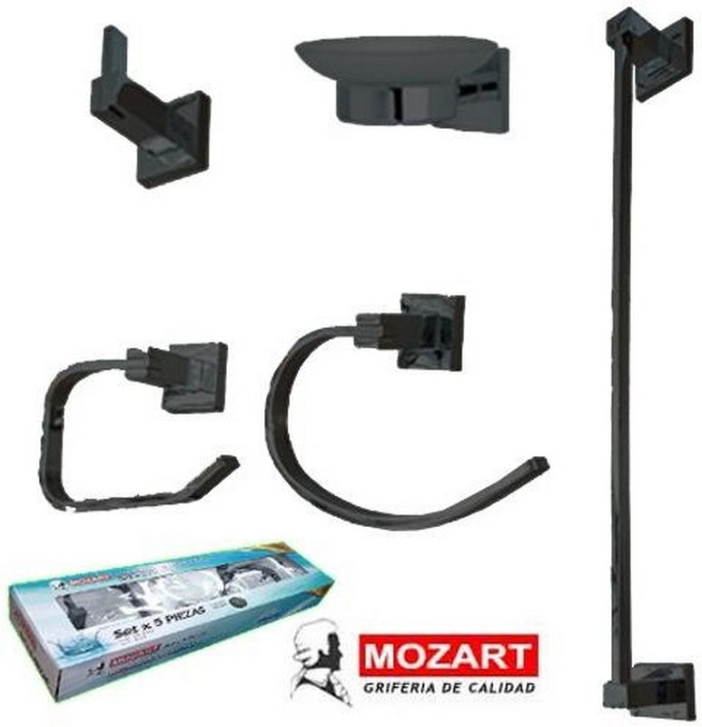 SET BAÑO 5 PIEZAS PANAMA NEGRO ACERO INOX.