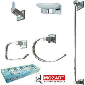 SET BAÑO 5 PIEZAS PANAMA CROMO ACERO INOX.