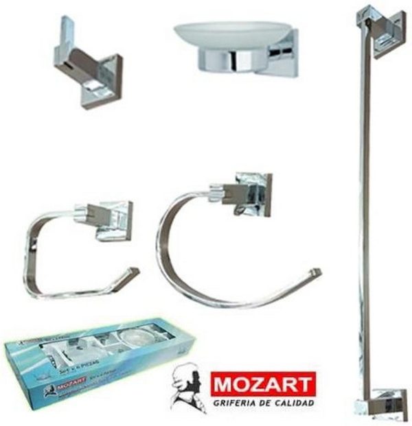 SET BAÑO 5 PIEZAS PANAMA CROMO ACERO INOX.