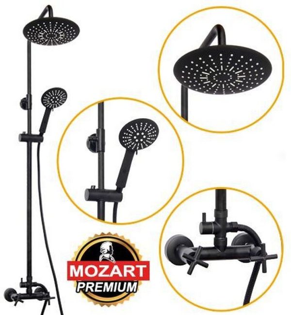 SET DUCHA BOSTON NEGRA VINTAGE MEZCLADORA